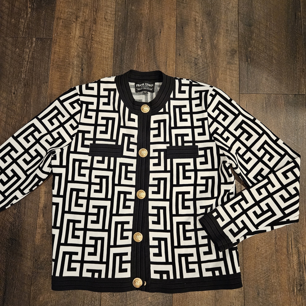 Frank Lyman Design Black and White Patterned Cardigan